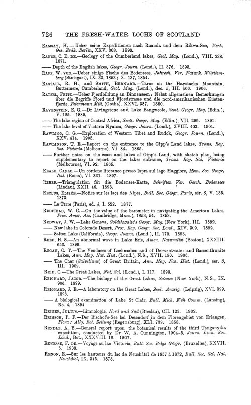 Page 726, Volume 1 - Bibliography of Limnological Literature, compiled in the Challenger Office by James Chumley