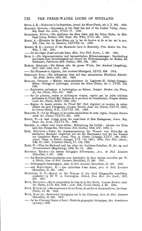 Page 728, Volume 1 - Bibliography of Limnological Literature, compiled in the Challenger Office by James Chumley