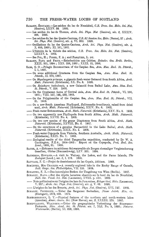 Page 730, Volume 1 - Bibliography of Limnological Literature, compiled in the Challenger Office by James Chumley