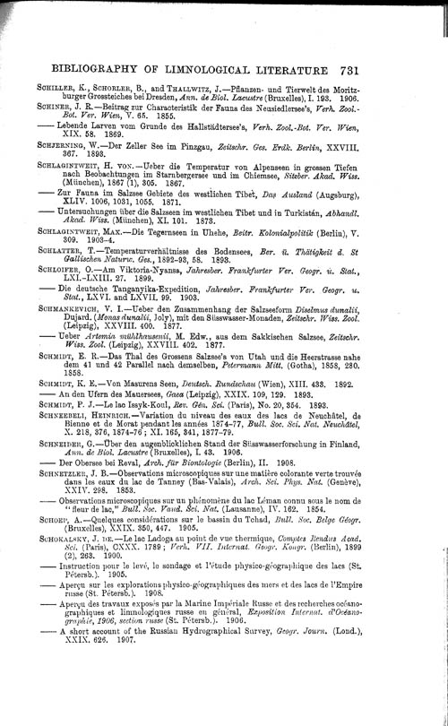 Page 731, Volume 1 - Bibliography of Limnological Literature, compiled in the Challenger Office by James Chumley