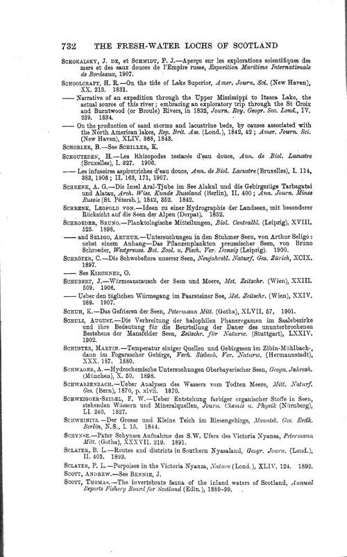 Page 732, Volume 1 - Bibliography of Limnological Literature, compiled in the Challenger Office by James Chumley