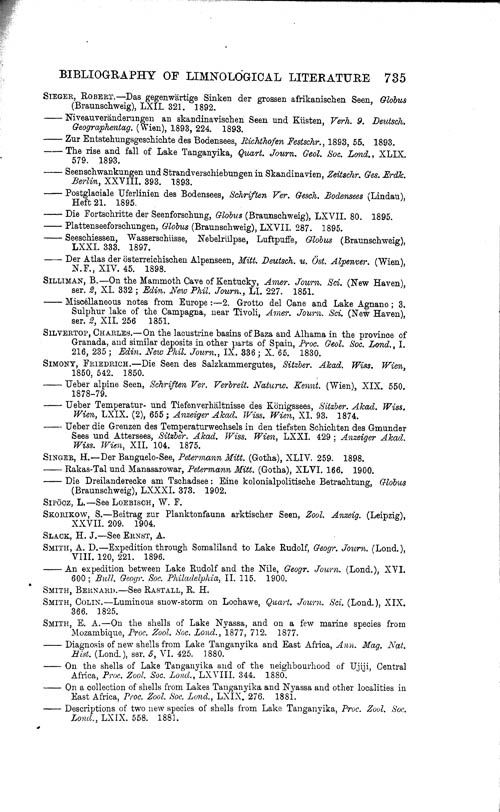 Page 735, Volume 1 - Bibliography of Limnological Literature, compiled in the Challenger Office by James Chumley