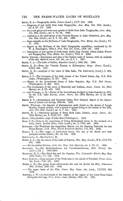 Page 736, Volume 1 - Bibliography of Limnological Literature, compiled in the Challenger Office by James Chumley