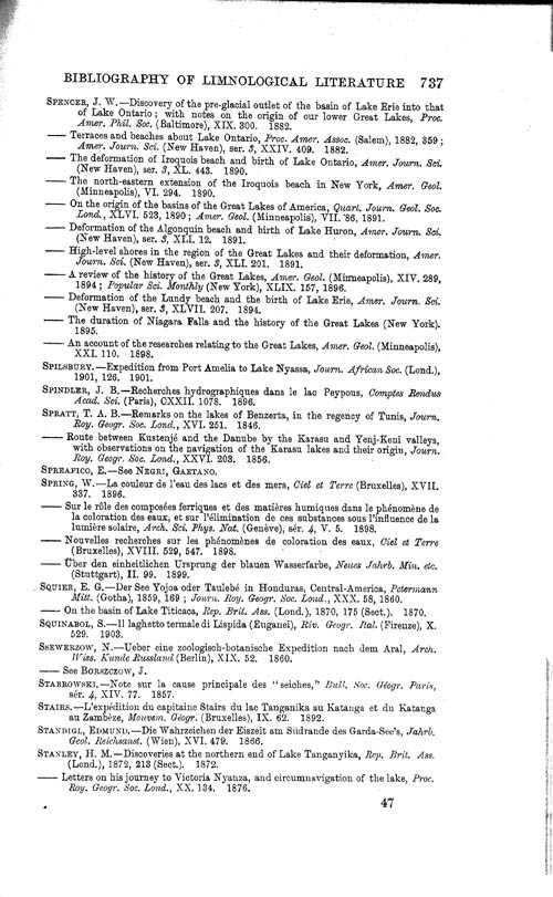 Page 737, Volume 1 - Bibliography of Limnological Literature, compiled in the Challenger Office by James Chumley