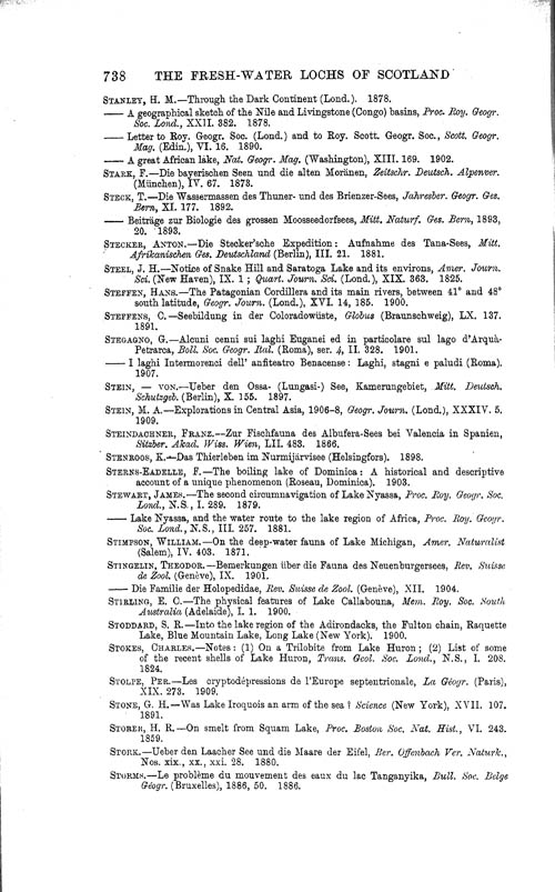 Page 738, Volume 1 - Bibliography of Limnological Literature, compiled in the Challenger Office by James Chumley