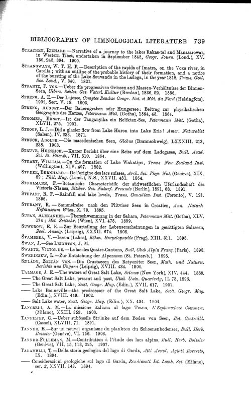 Page 739, Volume 1 - Bibliography of Limnological Literature, compiled in the Challenger Office by James Chumley