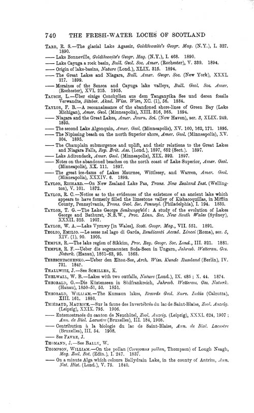 Page 740, Volume 1 - Bibliography of Limnological Literature, compiled in the Challenger Office by James Chumley