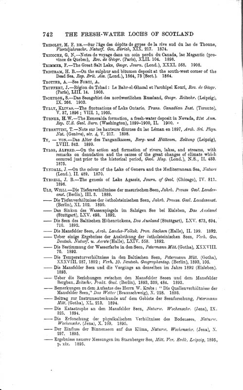 Page 742, Volume 1 - Bibliography of Limnological Literature, compiled in the Challenger Office by James Chumley
