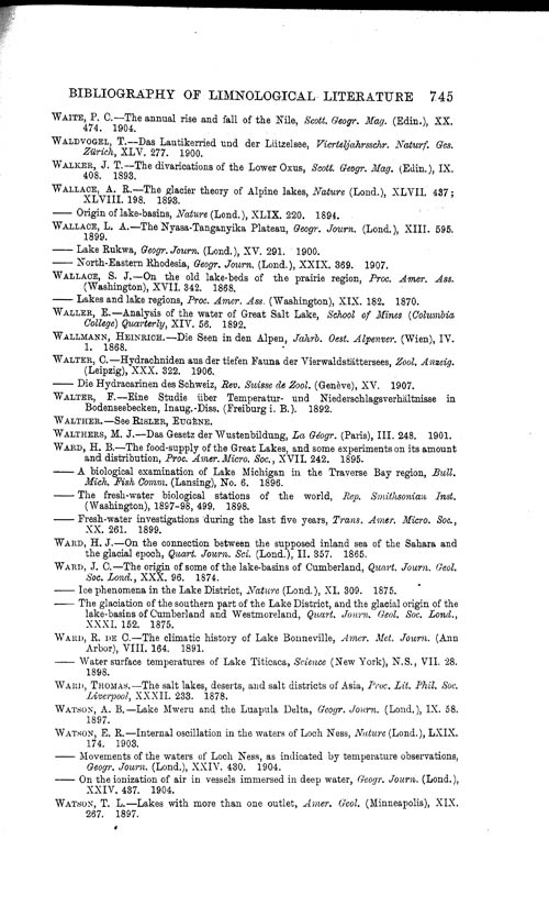 Page 745, Volume 1 - Bibliography of Limnological Literature, compiled in the Challenger Office by James Chumley
