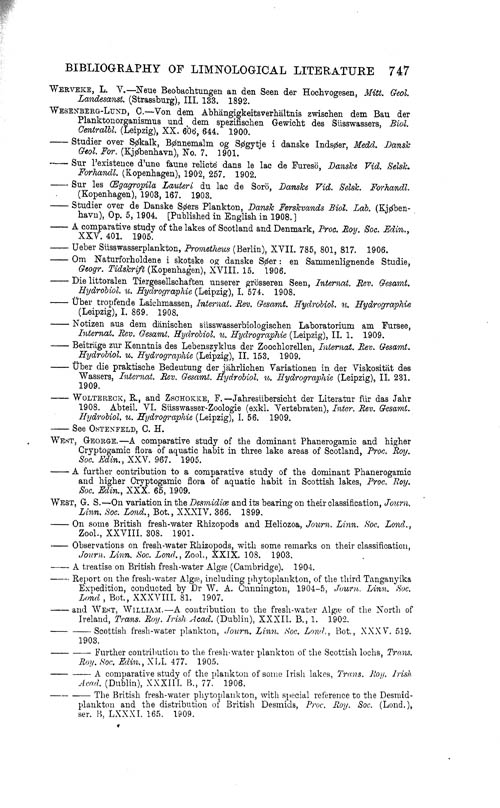 Page 747, Volume 1 - Bibliography of Limnological Literature, compiled in the Challenger Office by James Chumley