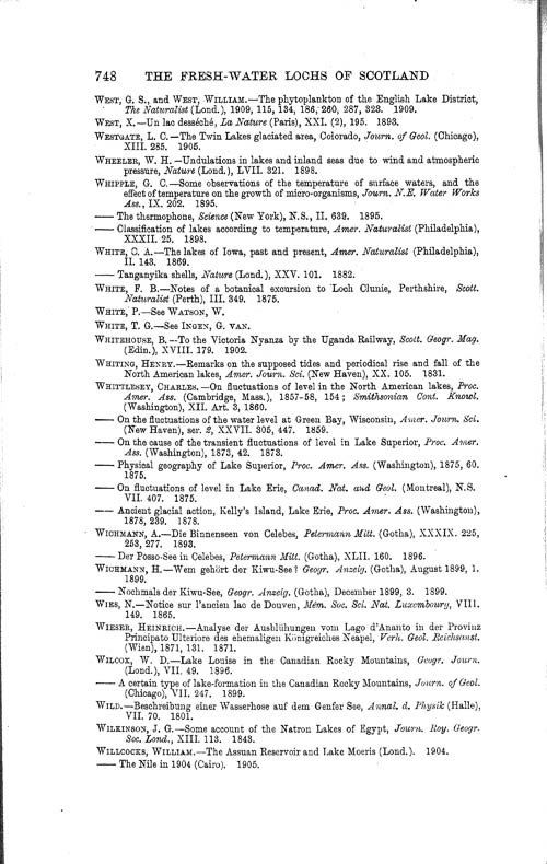 Page 748, Volume 1 - Bibliography of Limnological Literature, compiled in the Challenger Office by James Chumley