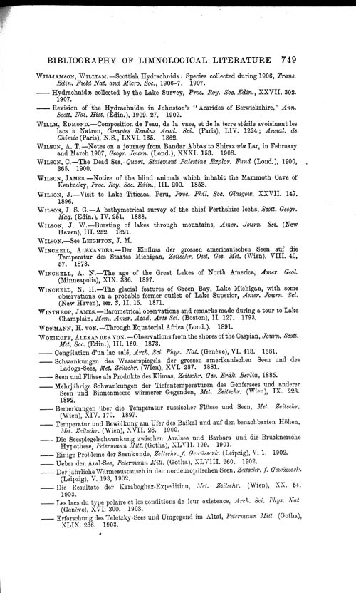 Page 749, Volume 1 - Bibliography of Limnological Literature, compiled in the Challenger Office by James Chumley