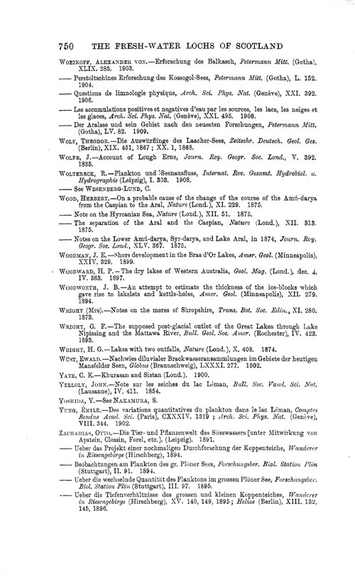 Page 750, Volume 1 - Bibliography of Limnological Literature, compiled in the Challenger Office by James Chumley