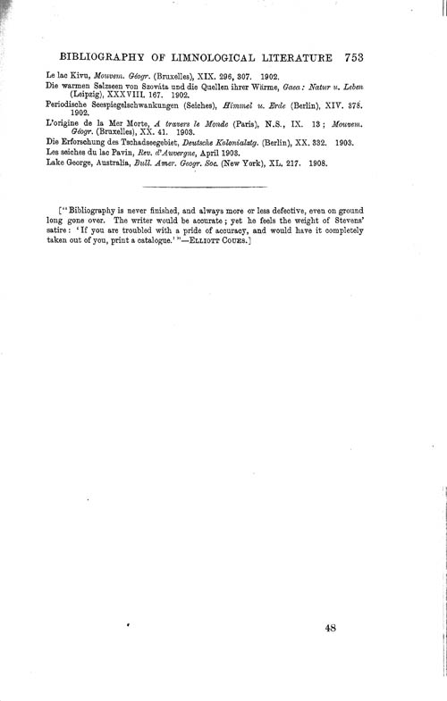 Page 753, Volume 1 - Bibliography of Limnological Literature, compiled in the Challenger Office by James Chumley