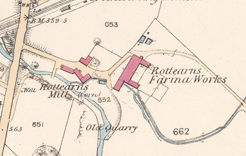 Rottearns water-powered Farina Works and Mill, Strath Allan, Perthshire, in 1863