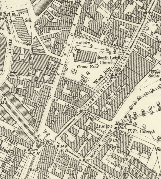 An extract from a 25 inch to the mile map showing our tenement in Leith, from 1896.