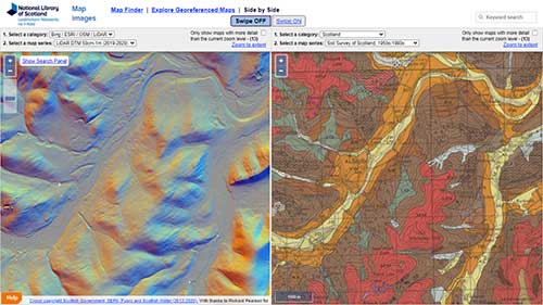 Comparing LiDAR DTM (left) with Soil Survey (right) in the upper Tweed valley