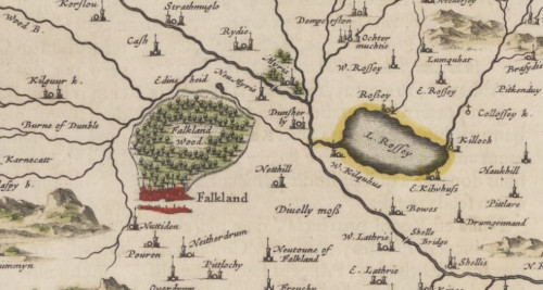 Extract from Blaeu's map showing an enclosed hunting forest in Fife