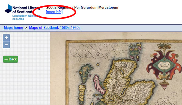 Example of the 'More Info' link to the record page from the zoomable map page