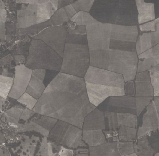 Altered air photograph erasing RAF Hunsden, Hertfordshire