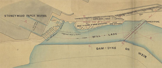 Plan of Mill Lade at Stoneywood Paper Works, 1876, from the Stevenson civil engineering plans
