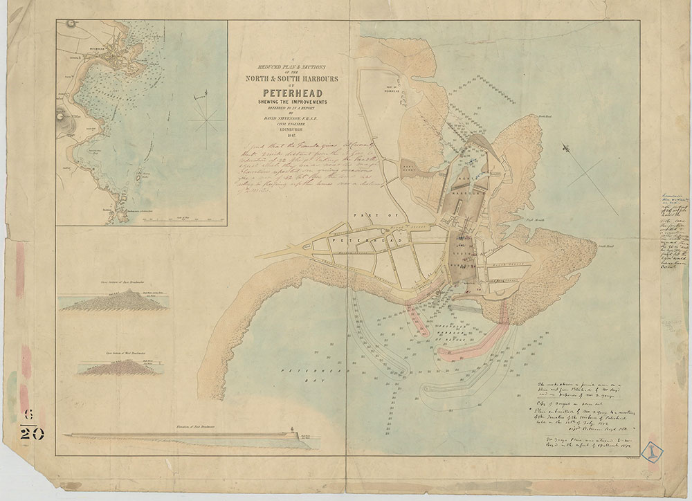 Reduced Plan & Sections of the North & South Harbours of Peterhead (1847)