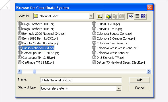 National Grid Coordinate System in Arc Catalogue