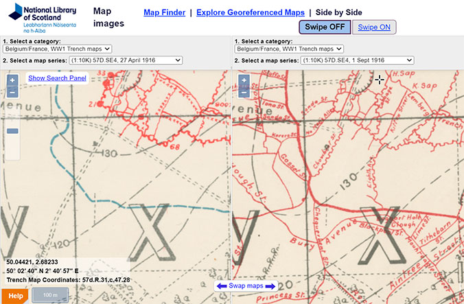 Sidebyside viewer allowing two trench maps to be compared